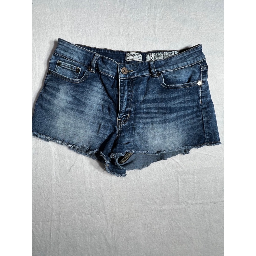 Indigo Rein Womens Size 15 Dark Wash Raw Hem Denim Cut Off Jean Shorts